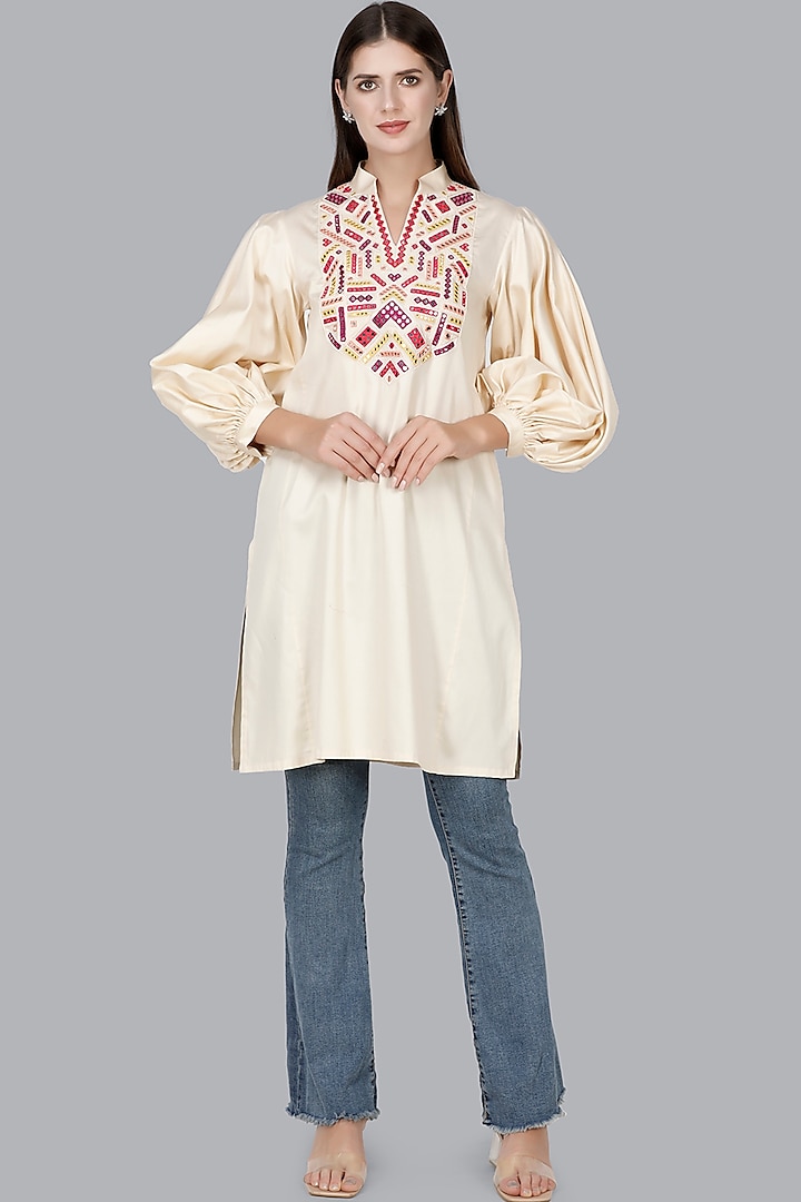 Light Beige Embroidered Tunic by Gulabo By Abu Sandeep at Pernia's Pop Up Shop