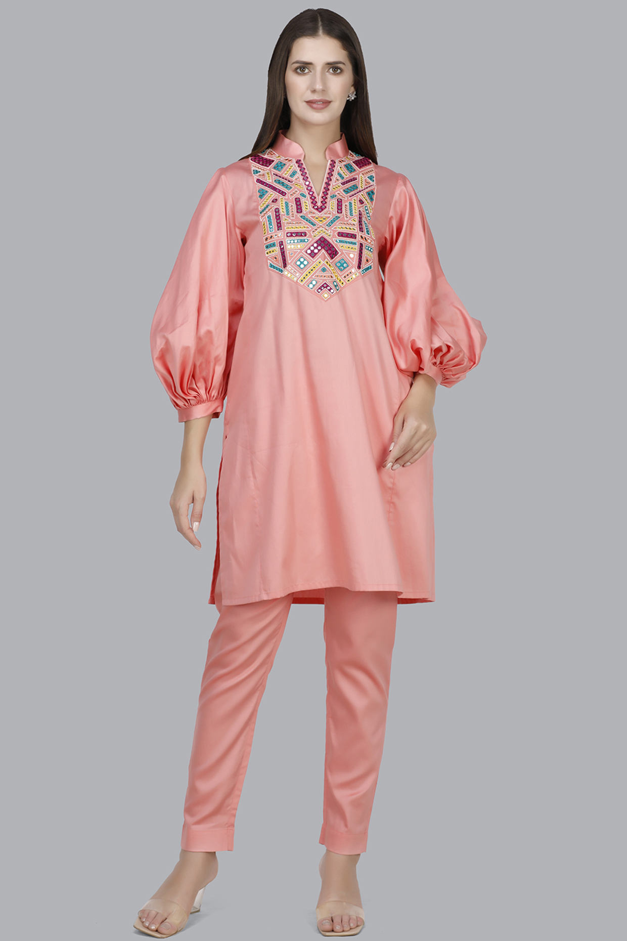 Peach Embroidered Tunic by Gulabo By Abu Sandeep at Pernia's Pop Up Shop