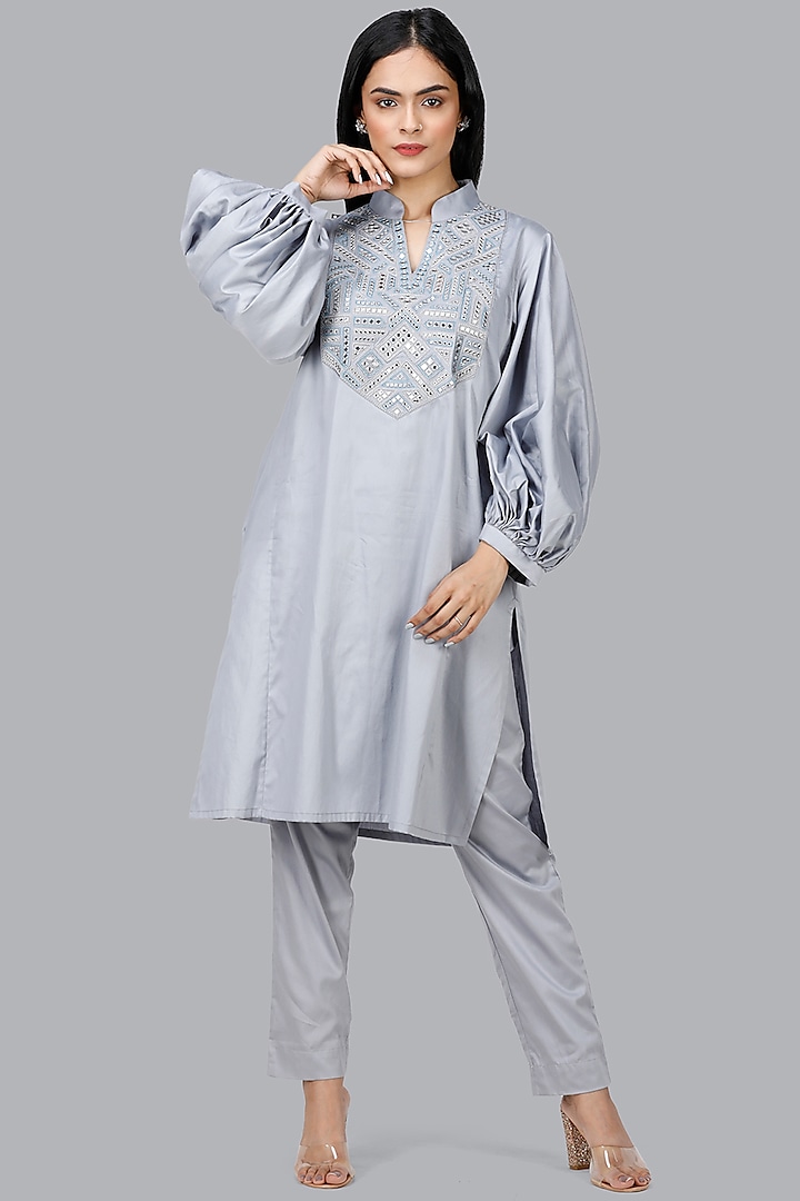 Arctic Grey Embroidered Tunic by Gulabo By Abu Sandeep at Pernia's Pop Up Shop