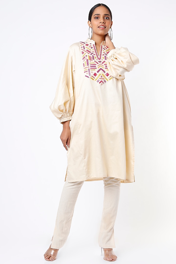 Light Beige Embroidered Tunic by Gulabo By Abu Sandeep at Pernia's Pop Up Shop