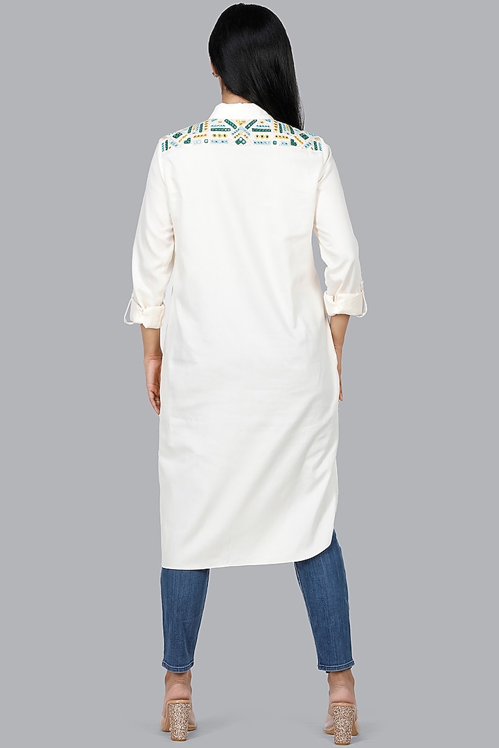 Off-White Embroidered Long Shirt Tunic by Gulabo By Abu Sandeep at Pernia's Pop Up Shop