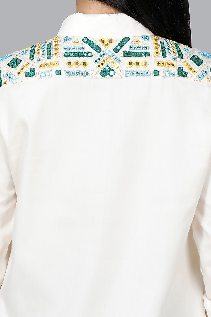 Off-White Embroidered Long Shirt Tunic by Gulabo By Abu Sandeep at Pernia's Pop Up Shop