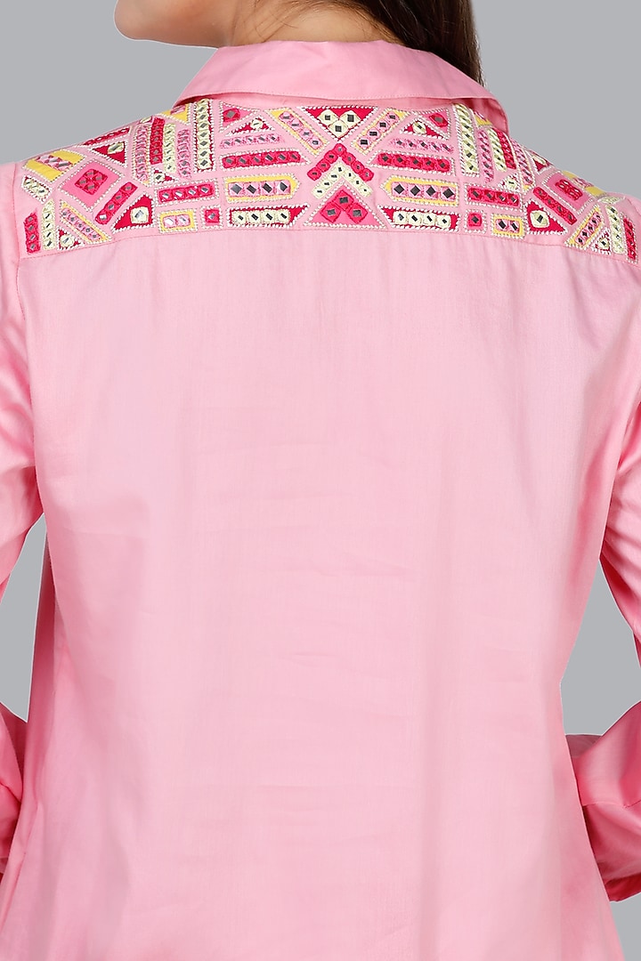 Blush Pink Embroidered Long Shirt Tunic by Gulabo By Abu Sandeep at Pernia's Pop Up Shop