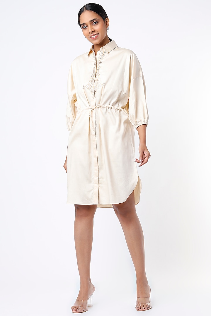 Light Beige Cotton Embroidered Summer Dress by Gulabo By Abu Sandeep at Pernia's Pop Up Shop