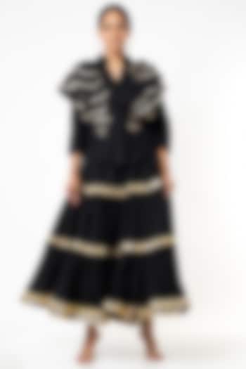 Black Embroidered Ruffled Blouse by Gulabo By Abu Sandeep at Pernia's Pop Up Shop