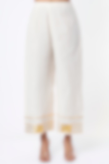 Off-White Barfi Kora Cotton Pants by Gulabo By Abu Sandeep