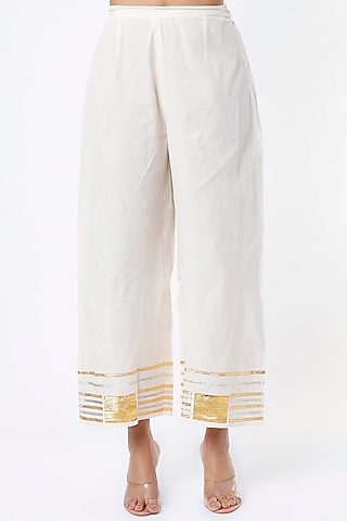 Off-White Barfi Kora Cotton Pants by Gulabo By Abu Sandeep