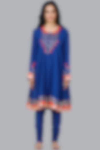 Cobalt Blue Embroidered Kalidar Kurta by Gulabo By Abu Sandeep at Pernia's Pop Up Shop
