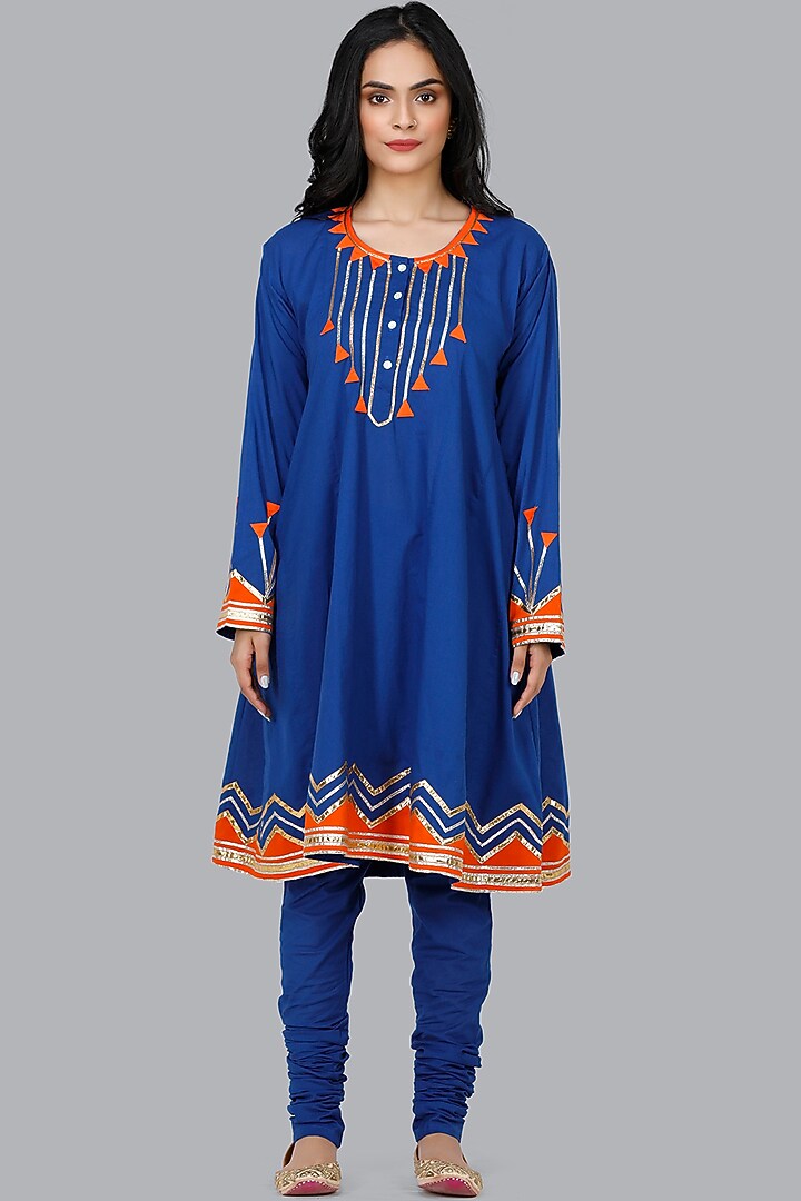 Cobalt Blue Embroidered Kalidar Kurta by Gulabo By Abu Sandeep at Pernia's Pop Up Shop