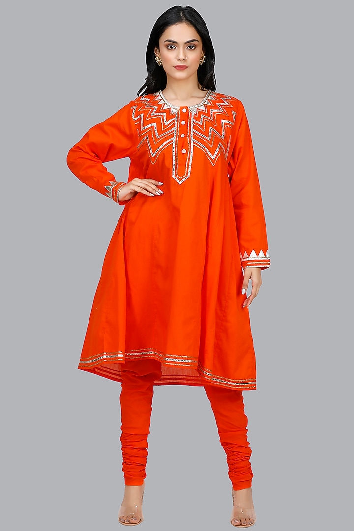 Orange Cotton Churidar Pants by Gulabo By Abu Sandeep at Pernia's Pop Up Shop