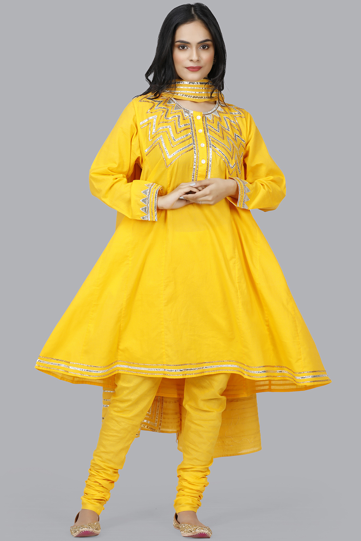 Yellow cotton churidar cheap