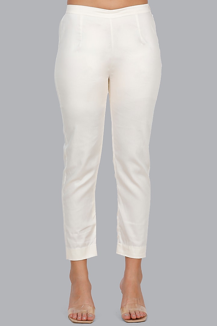 White Cotton Cigarette Pants by Gulabo By Abu Sandeep at Pernia's Pop Up Shop