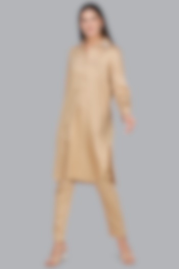 Beige Cotton Cigarette Pants by Gulabo By Abu Sandeep at Pernia's Pop Up Shop