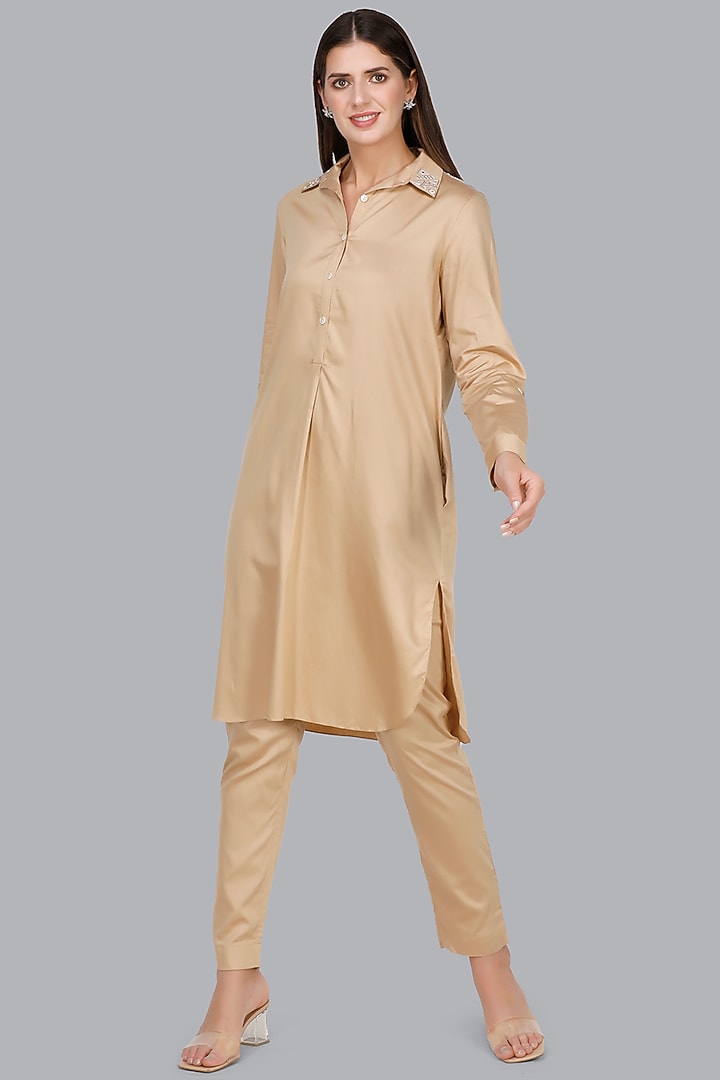 Beige Cotton Cigarette Pants by Gulabo By Abu Sandeep at Pernia's Pop Up Shop