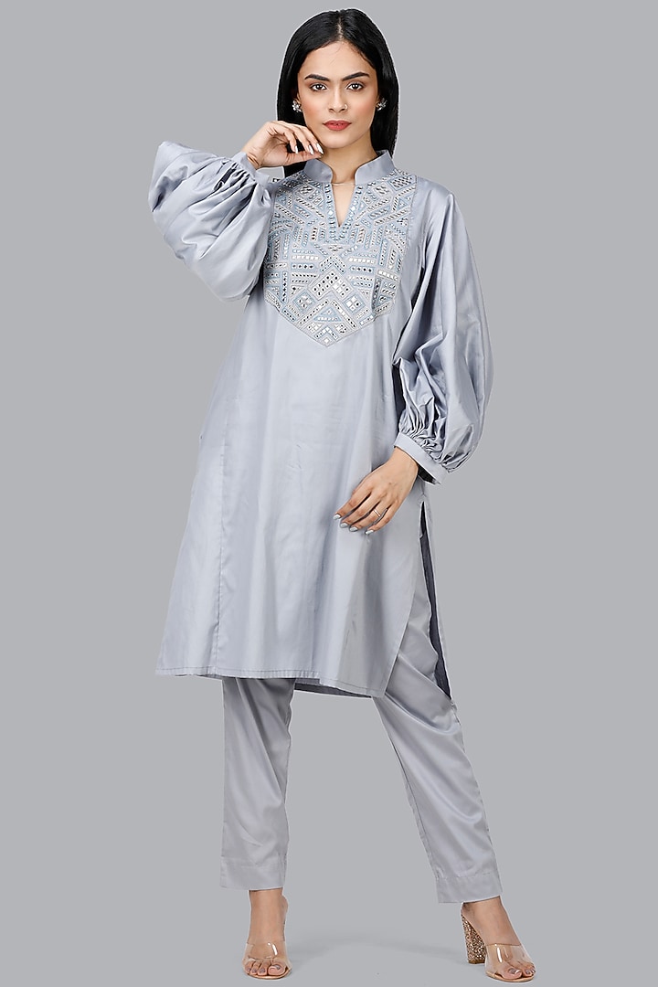 Arctic Grey Cotton Cigarette Pants by Gulabo By Abu Sandeep at Pernia's Pop Up Shop