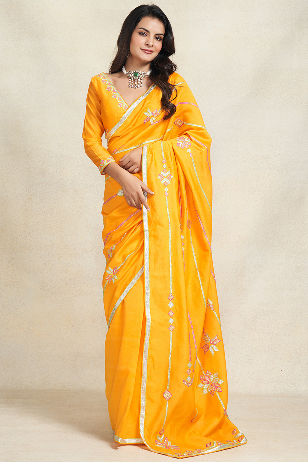 Mango Yellow Chanderi Gota Work Wedding Saree by Gulabo By Abu Sandeep at Pernia's Pop Up Shop