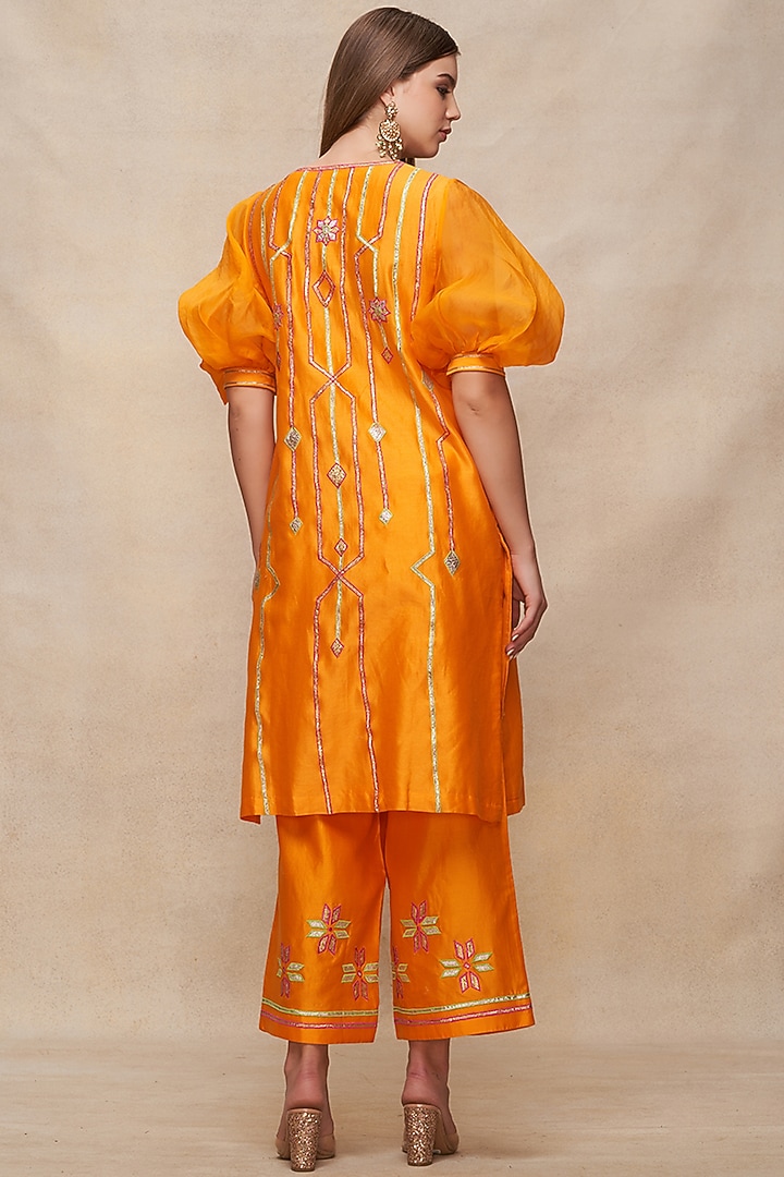 Mango Yellow Chanderi Straight Pants by Gulabo By Abu Sandeep at Pernia's Pop Up Shop