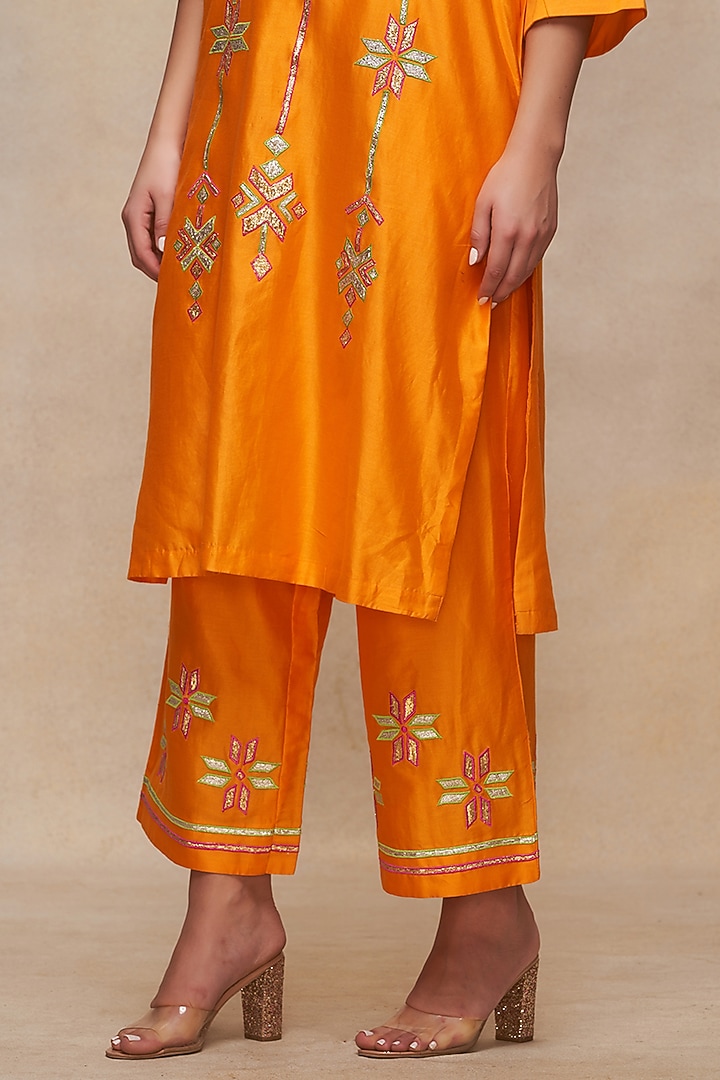 Mango Yellow Chanderi Straight Pants by Gulabo By Abu Sandeep at Pernia's Pop Up Shop