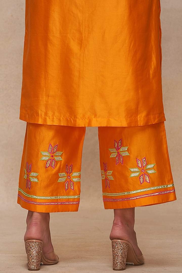 Mango Yellow Chanderi Straight Pants by Gulabo By Abu Sandeep at Pernia's Pop Up Shop