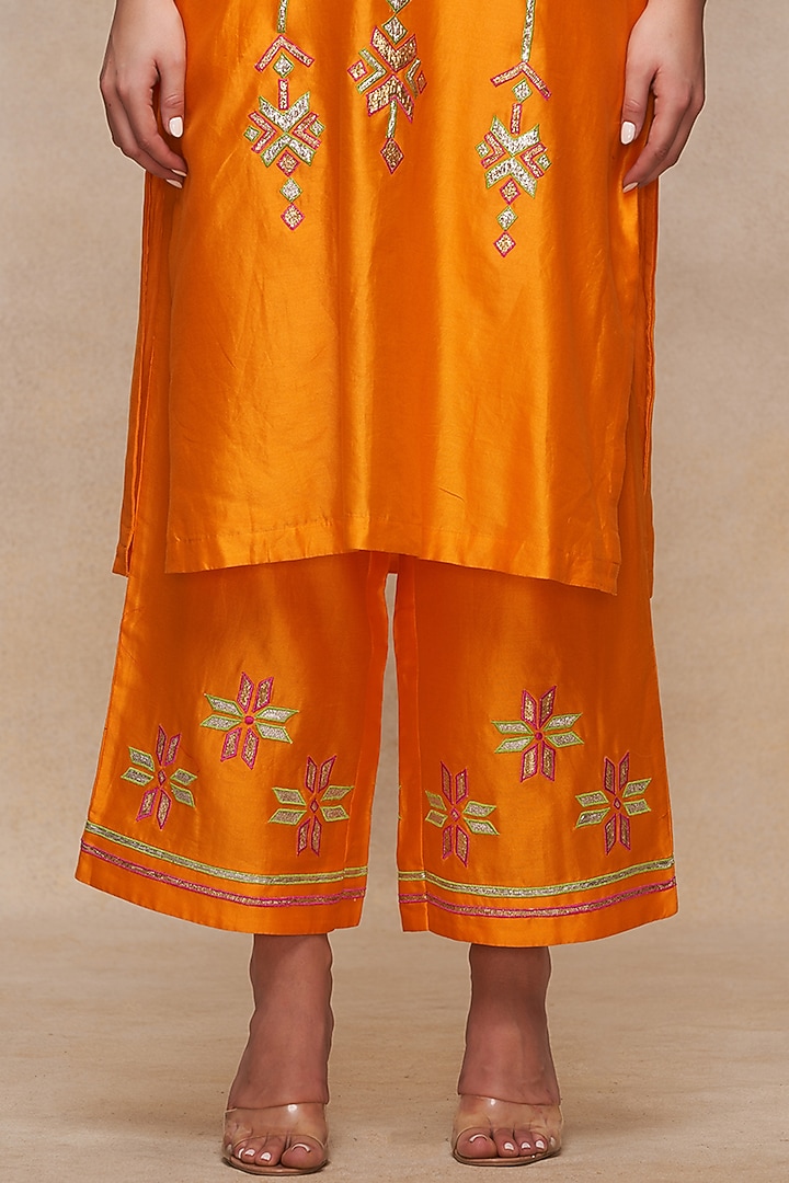Mango Yellow Chanderi Straight Pants by Gulabo By Abu Sandeep at Pernia's Pop Up Shop