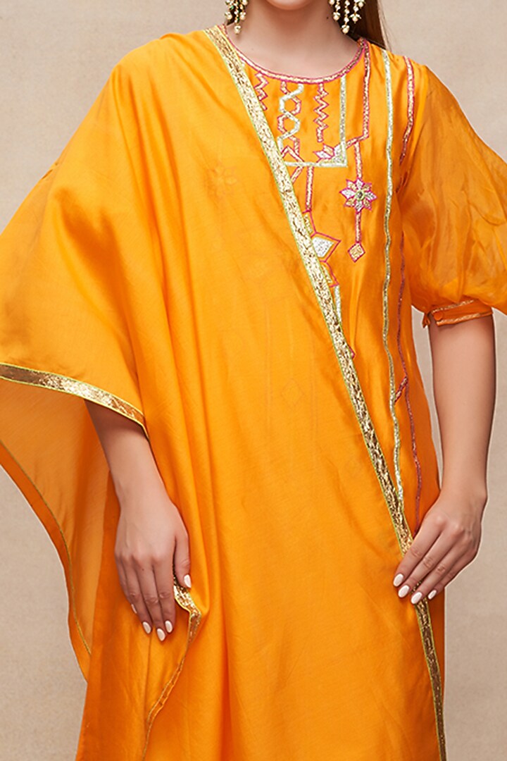 Mango Yellow Chanderi Gota Work Dupatta by Gulabo By Abu Sandeep at Pernia's Pop Up Shop