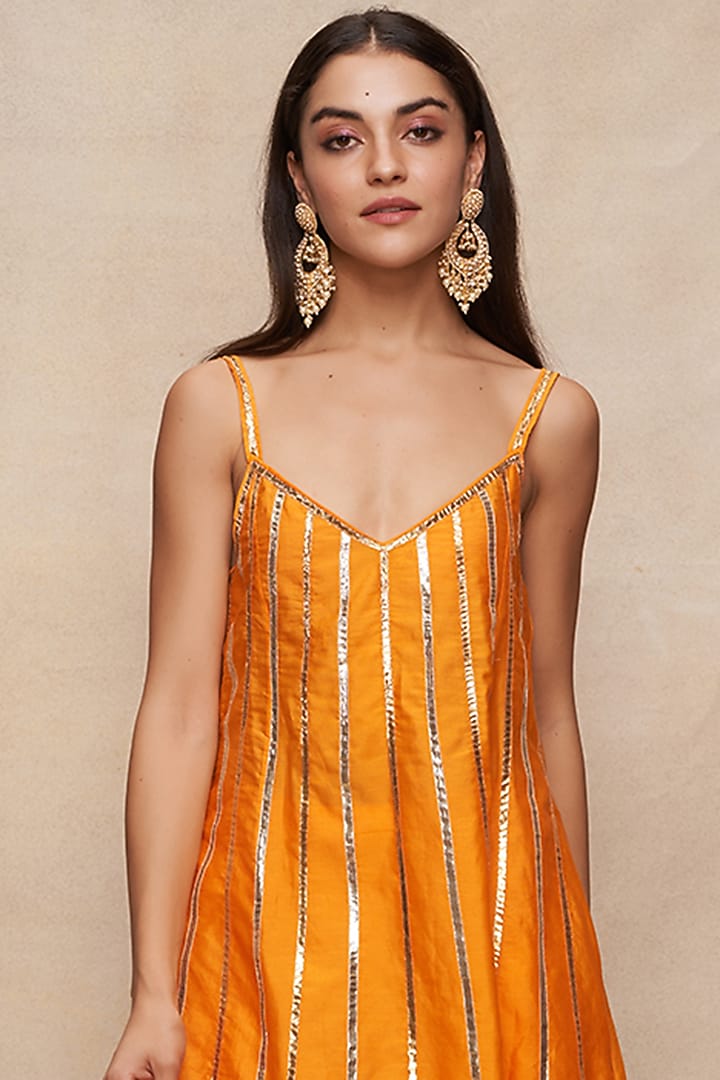 Mango Yellow Chanderi Gota Embroidered Slip Summer Dress by Gulabo By Abu Sandeep at Pernia's Pop Up Shop