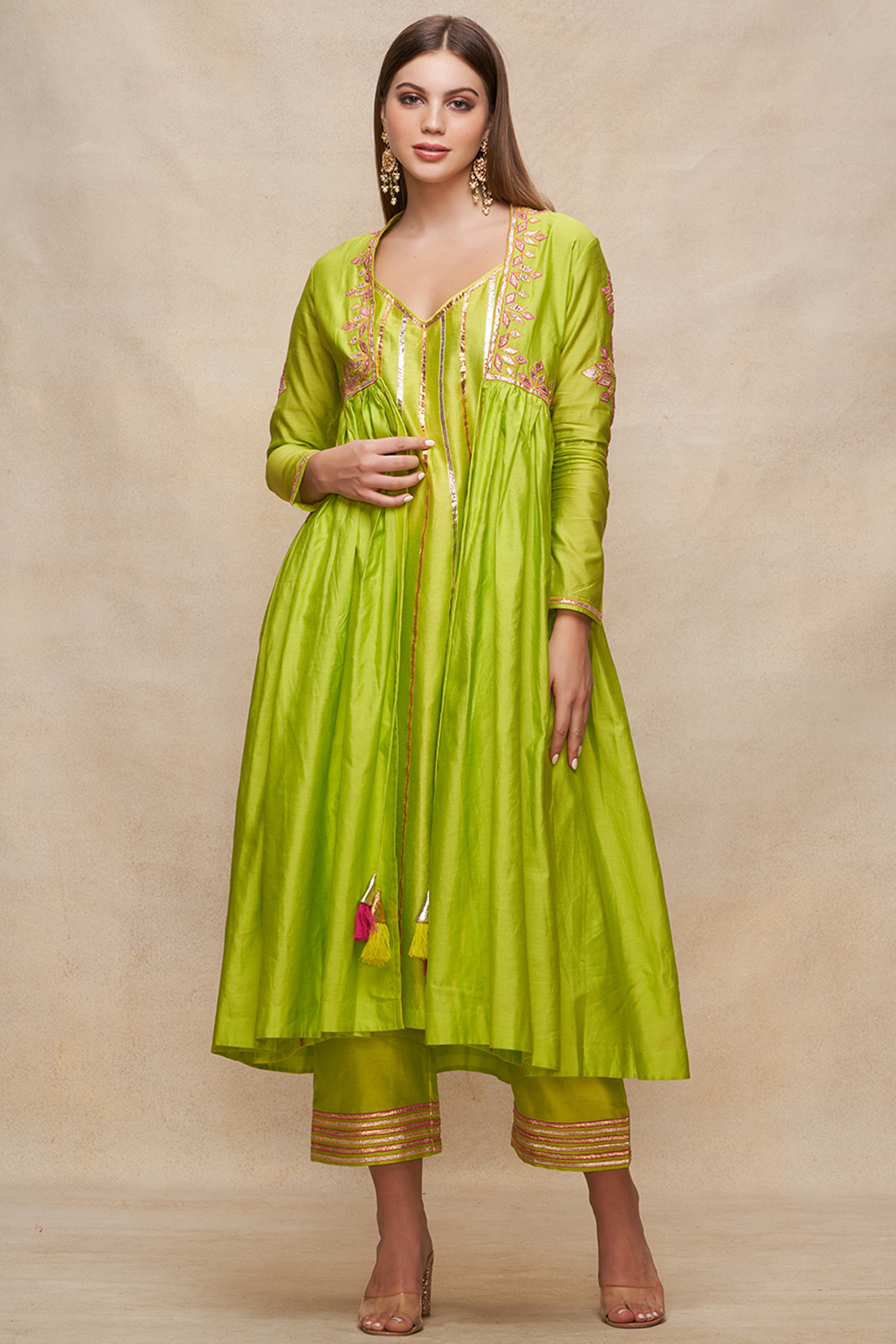 Lime Green Chanderi Gota Work Overlay by Gulabo By Abu Sandeep at Pernia's Pop Up Shop