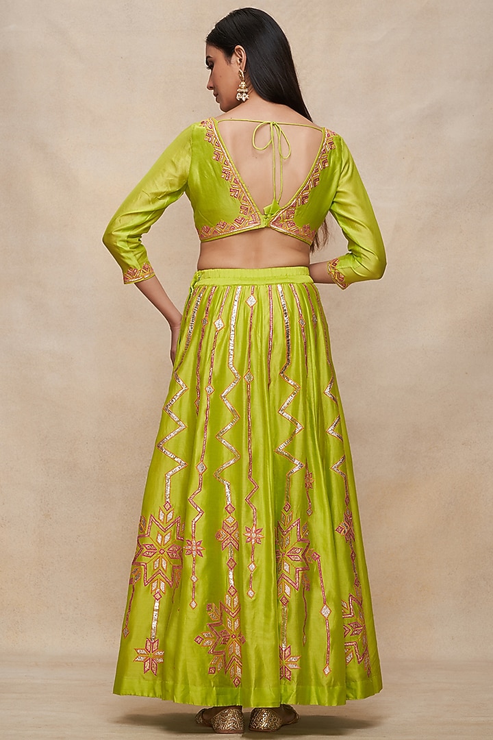 Lime Green Chanderi Gota Work Maxi Skirt by Gulabo By Abu Sandeep at Pernia's Pop Up Shop