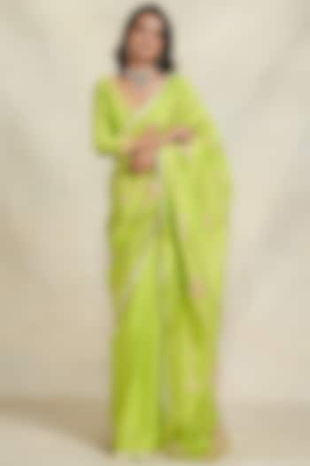 Lime Green Chanderi Gota Work Wedding Saree by Gulabo By Abu Sandeep at Pernia's Pop Up Shop