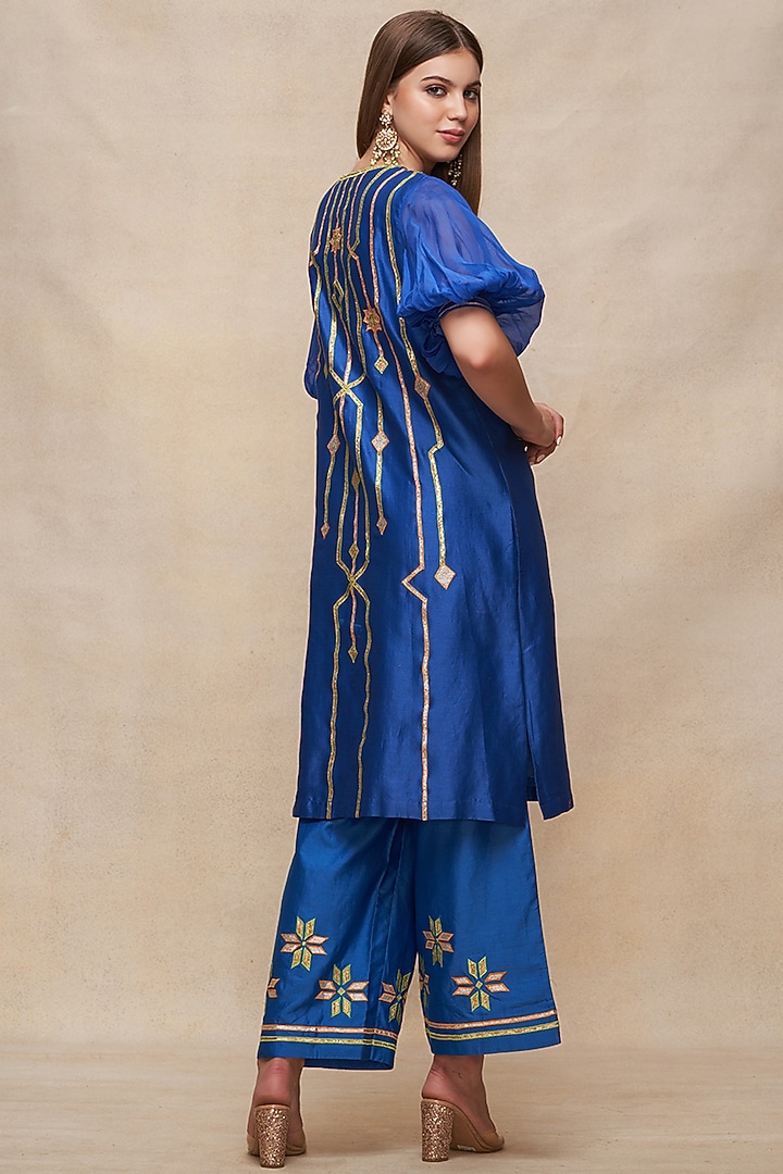 Royal Blue Chanderi Gota Work Short Kurta by Gulabo By Abu Sandeep at Pernia's Pop Up Shop