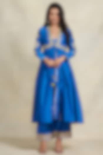 Royal Blue Chanderi Gota Work Overlay by Gulabo By Abu Sandeep at Pernia's Pop Up Shop