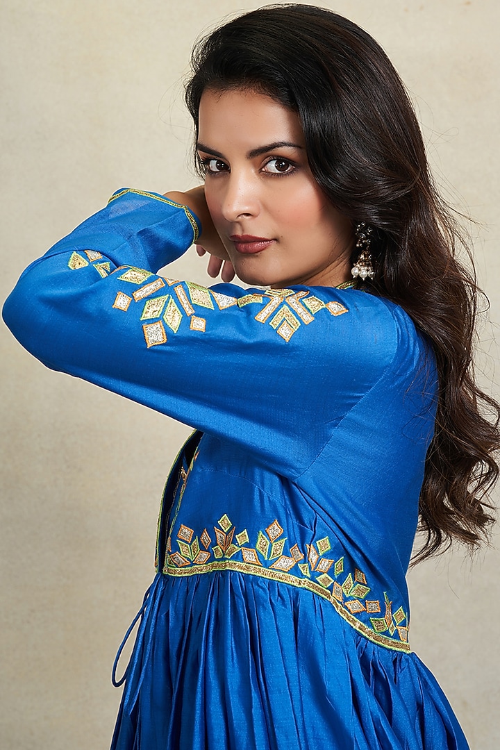Royal Blue Chanderi Gota Work Overlay by Gulabo By Abu Sandeep at Pernia's Pop Up Shop