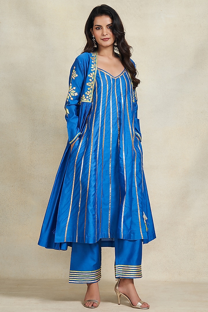 Royal Blue Chanderi Gota Work Overlay by Gulabo By Abu Sandeep at Pernia's Pop Up Shop