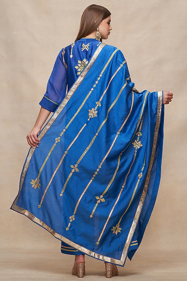 Royal Blue Chanderi Gota Work Dupatta by Gulabo By Abu Sandeep at Pernia's Pop Up Shop