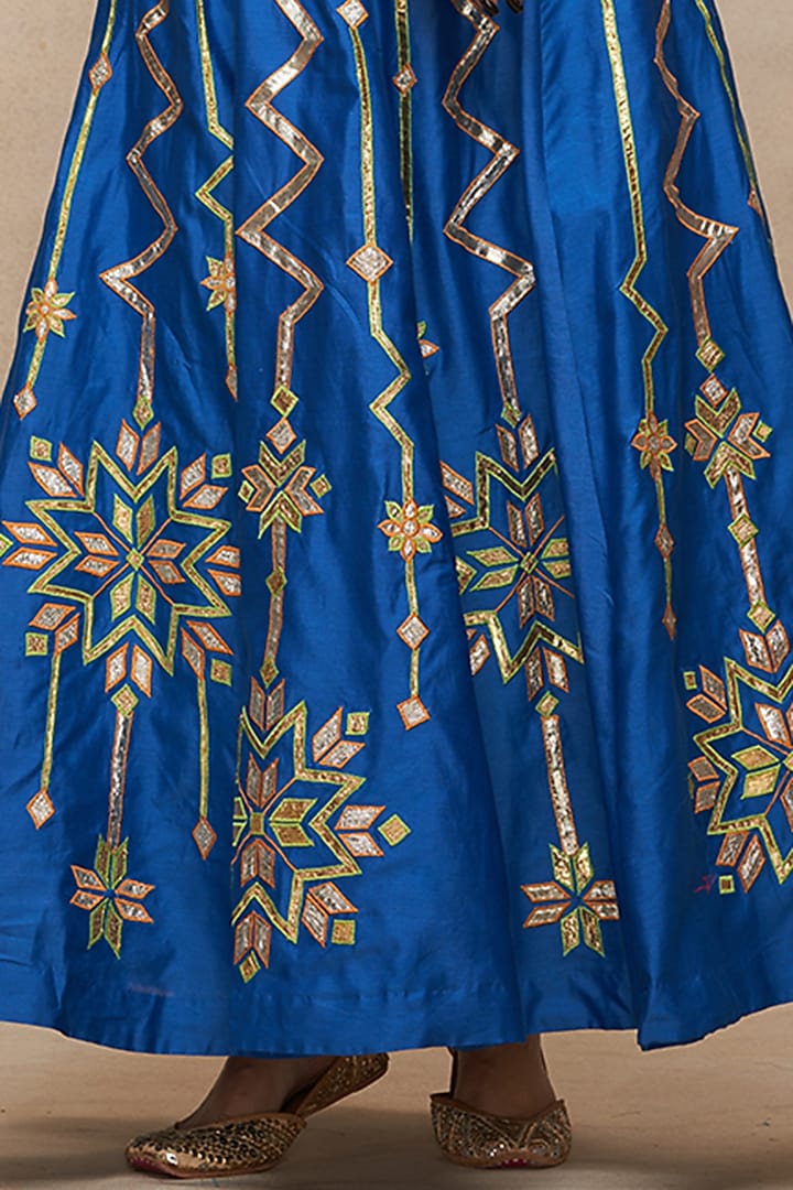 Royal Blue Chanderi Gota Work Maxi Skirt by Gulabo By Abu Sandeep at Pernia's Pop Up Shop
