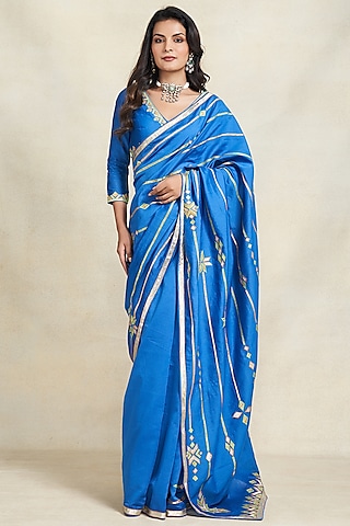 Royal Blue Chanderi Gota Work Saree by Gulabo By Abu Sandeep