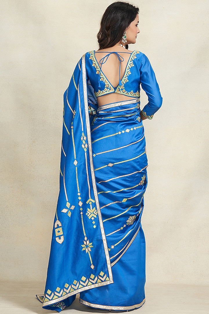 Royal Blue Chanderi Gota Work Wedding Saree by Gulabo By Abu Sandeep at Pernia's Pop Up Shop