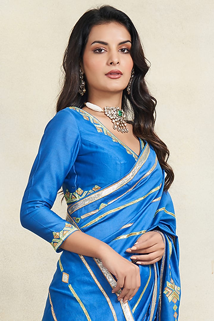 Royal Blue Chanderi Gota Work Wedding Saree by Gulabo By Abu Sandeep at Pernia's Pop Up Shop