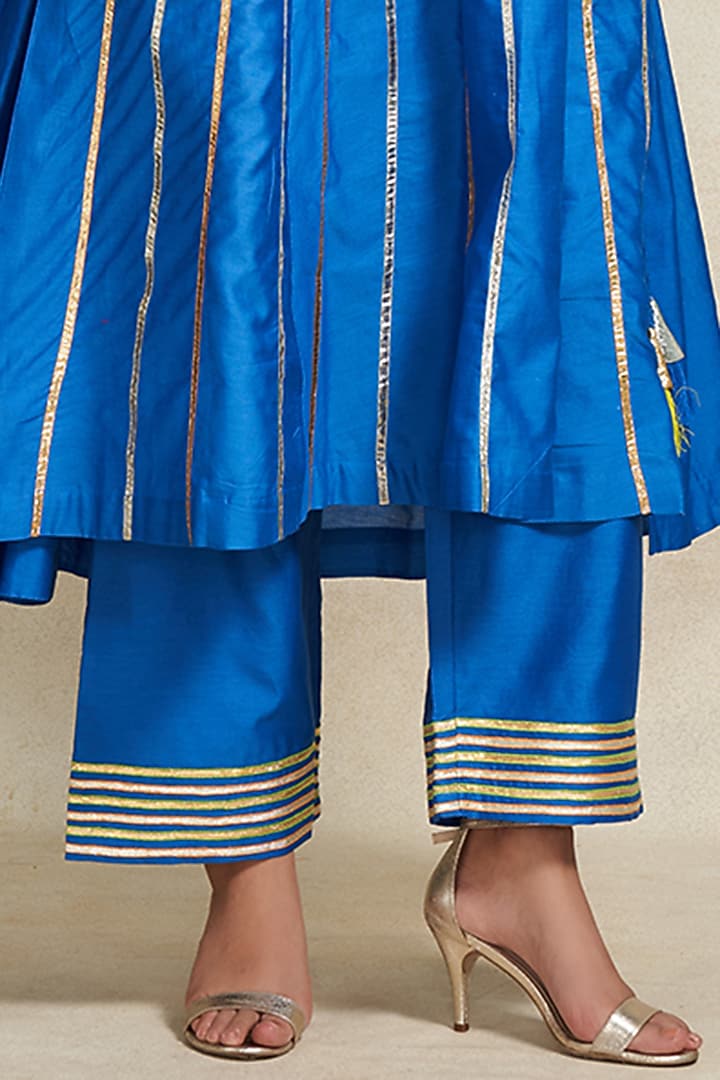 Royal Blue Chanderi Gota Embroidered Straight Pants by Gulabo By Abu Sandeep at Pernia's Pop Up Shop