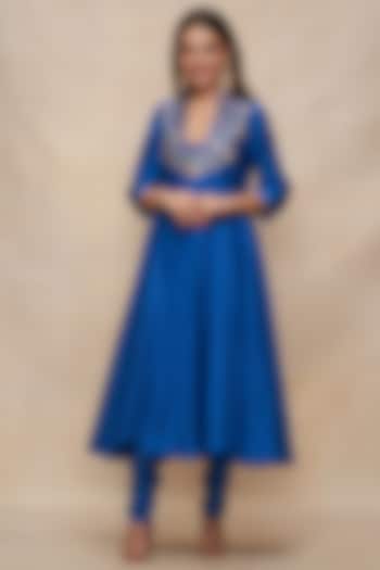 Royal Blue Chanderi Churidar Pants by Gulabo By Abu Sandeep at Pernia's Pop Up Shop