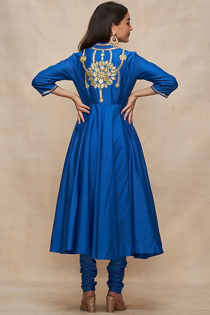 Royal Blue Chanderi Churidar Pants by Gulabo By Abu Sandeep at Pernia's Pop Up Shop