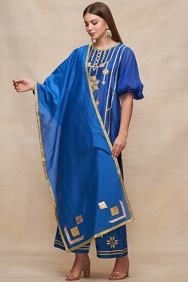 Royal Blue Chanderi Gota Work Dupatta by Gulabo By Abu Sandeep at Pernia's Pop Up Shop
