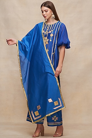 Royal Blue Chanderi Gota Work Dupatta by Gulabo By Abu Sandeep