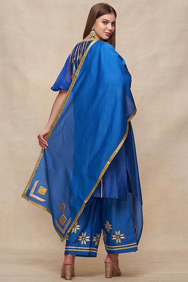 Royal Blue Chanderi Gota Work Dupatta by Gulabo By Abu Sandeep at Pernia's Pop Up Shop