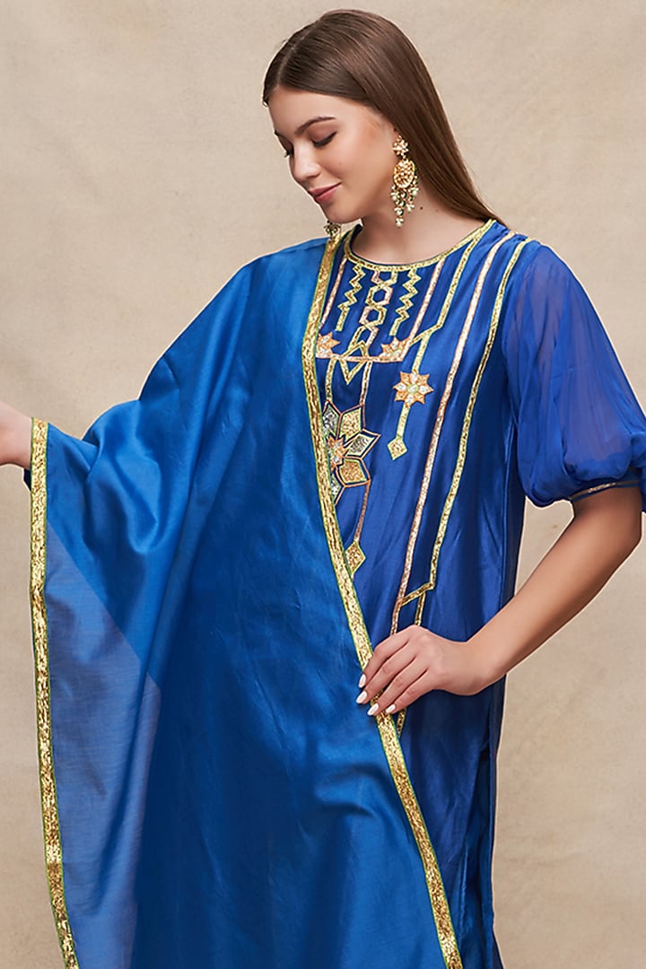 Royal Blue Chanderi Gota Work Dupatta by Gulabo By Abu Sandeep at Pernia's Pop Up Shop
