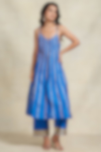 Royal Blue Chanderi Gota Embroidered Slip Summer Dress by Gulabo By Abu Sandeep at Pernia's Pop Up Shop