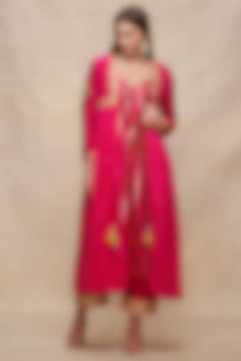 Rani Pink Chanderi Gota Work Overlay by Gulabo By Abu Sandeep at Pernia's Pop Up Shop