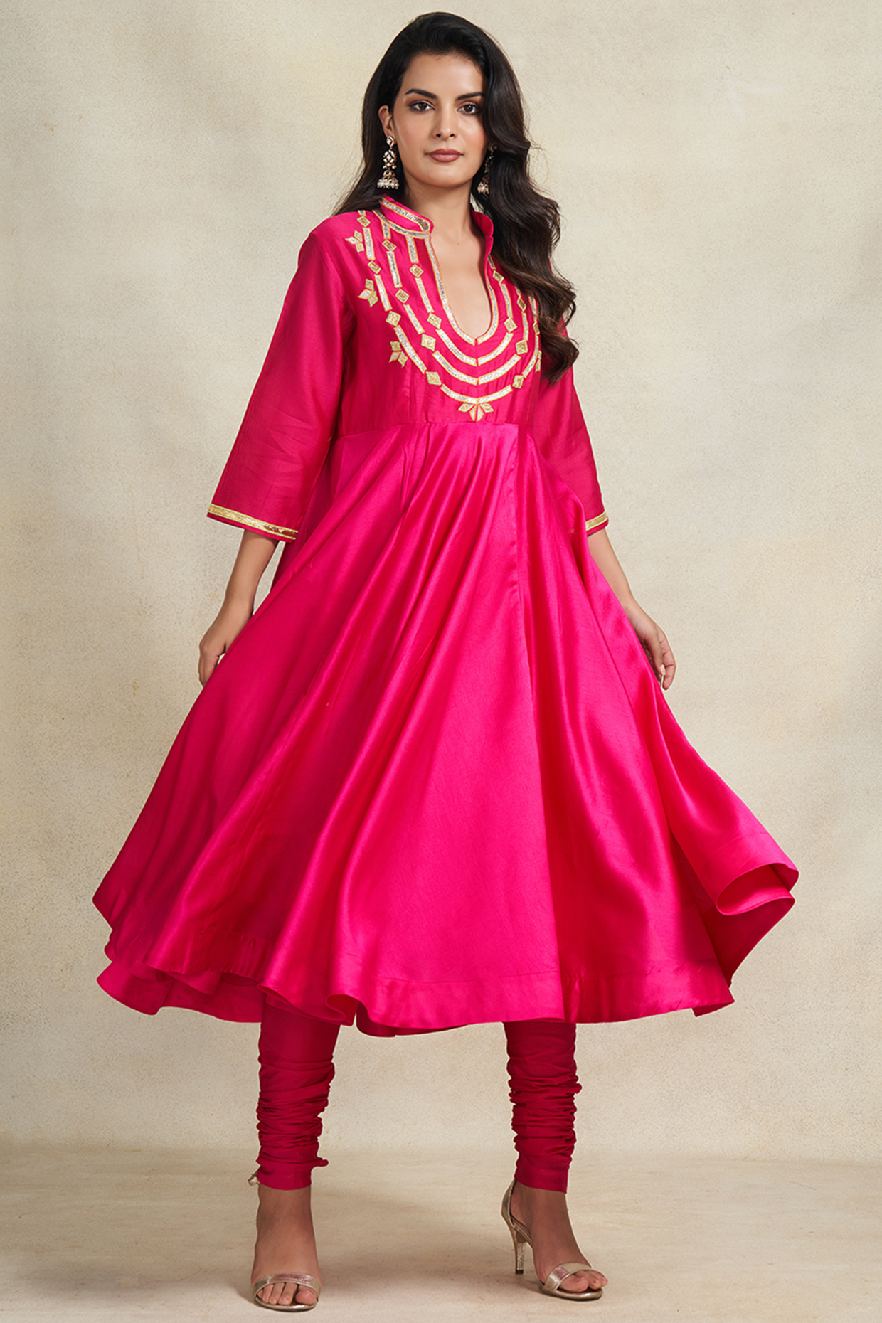 Rani Pink Chanderi Gota Work Party Wear Anarkali by Gulabo By Abu Sandeep at Pernia's Pop Up Shop