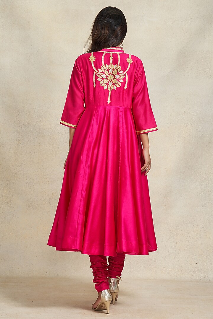 Rani Pink Chanderi Gota Work Party Wear Anarkali by Gulabo By Abu Sandeep at Pernia's Pop Up Shop