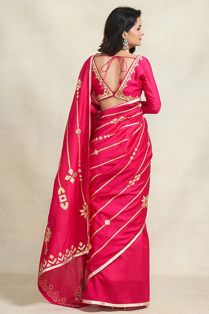 Rani Pink Chanderi Gota Work Blouse by Gulabo By Abu Sandeep at Pernia's Pop Up Shop